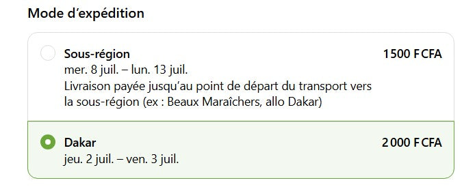 Choisissez votre mode d'expédition